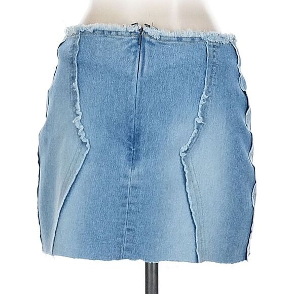 Vintage Y2K Lazer Jeans Micro Mini Skirt Denim Leather Lace Up Low Rise Size 3 - Picture 11 of 12